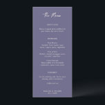 Menu Simple Mariage Moderne Poussiéreux Violet<br><div class="desc">Menu de mariage élégant avec une mise en page simple et minimaliste avec "Le Menu" dans une typographie script contemporaine. Un design classique avec une touche moderne.</div>
