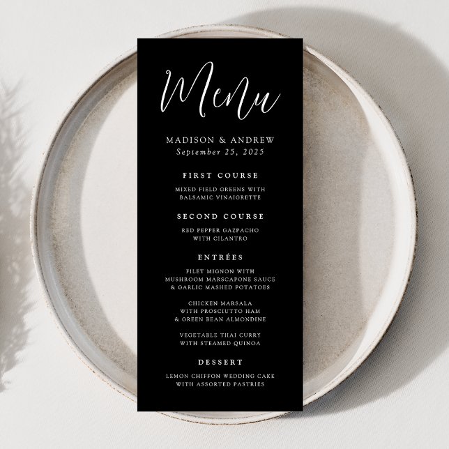 Menu Simple mariage noir et blanc en écriture manuscrit (Créateur téléchargé)