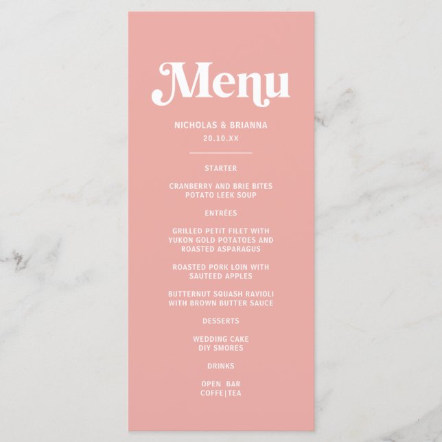 Menu Simple Mariage Rose (Devant)