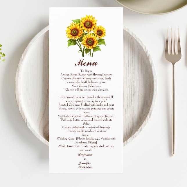 Menu Simple Mariage rustique de tournesol (Créateur téléchargé)