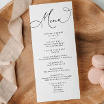 Menu simple minimaliste de Mariage blanc neutre<br><div class="desc">Conçue pour coordonner avec notre collection de mariage de script romantique,  cette carte Menu personnalisable,  dispose d'un texte de calligraphie de script balayé avec une police serif en noir avec un fond de rougissement avec un monogramme personnalisable. Éléments correspondants disponibles.</div>