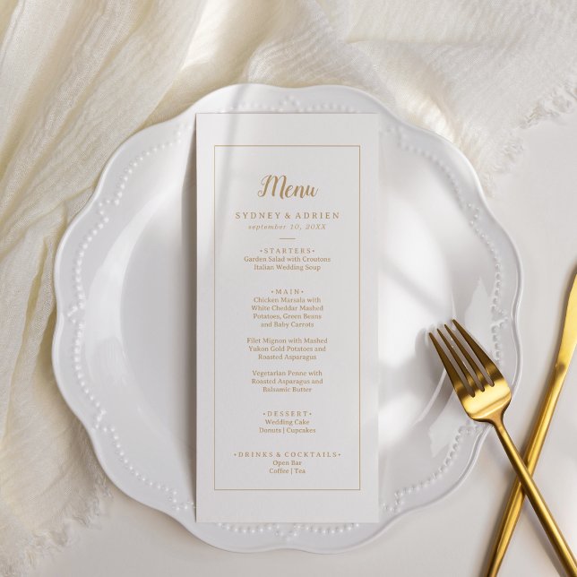 Menu Simple Minimaliste|Dîner Mariage Gold Frame (Créateur téléchargé)