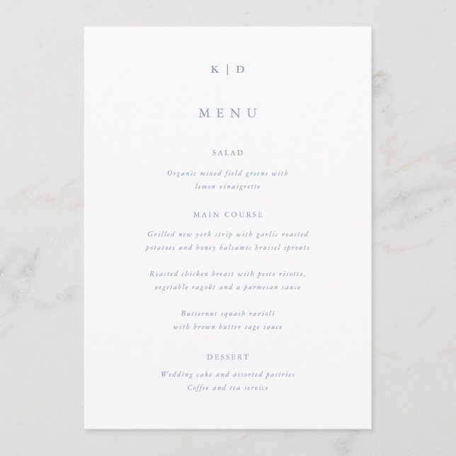 Menu Simple minimaliste Mariage bleu poussière (Devant)