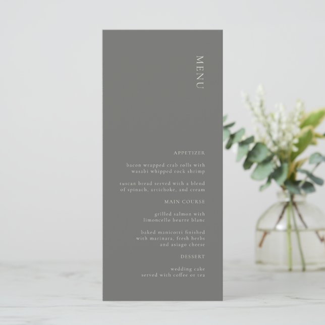 Menu simple minimaliste Mariage gris foncé (Debout devant)