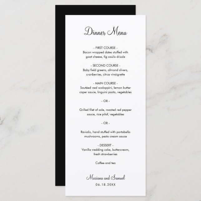 Menu Simple minimaliste Mariage noir et blanc (Devant / Derrière)