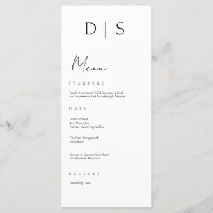 Menu Simple minimaliste Mariage noir et blanc