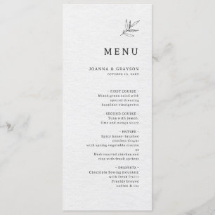 Menu Simple minimaliste moderne Eucalyptus Olive Mariag