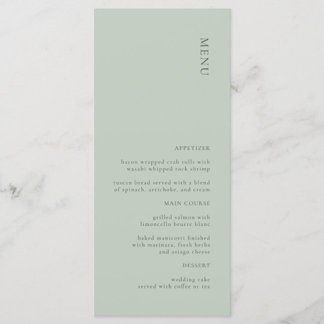 Menu Simple Minimaliste Sage Mariage (Devant)