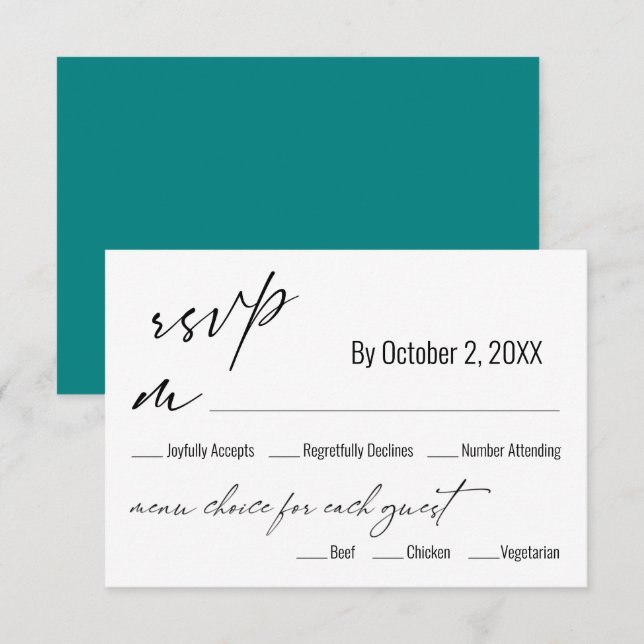Menu Simple moderne Choix Carte RSVP Mariage Turqu (Devant / Derrière)