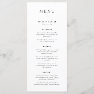 Menu Simple moderne Mariage noir et blanc