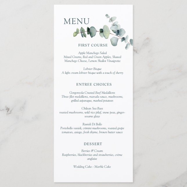 Menu Simple Moderne Minimaliste Branche d'Eucalyptus (Devant)