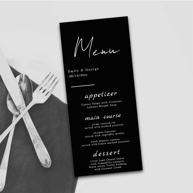 Menu Simple Moderne Noir Et Blanc Élégant Mariage Chic (Créateur téléchargé)