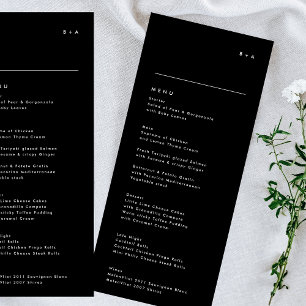 Menu Simple moderne Noir Onyx Tuxedo Monogramme Mariage