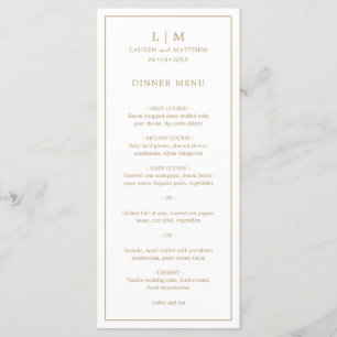 Menu Simple Monogramme Or Élégant Mariage Antique