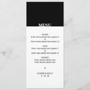 Menu simple noir et blanc mariage