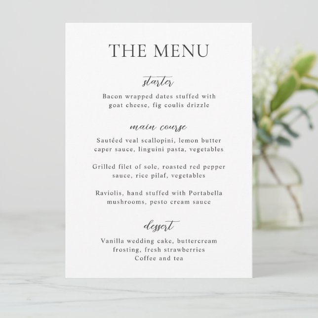 Menu Simple noir et blanc Mariage moderne (Debout devant)
