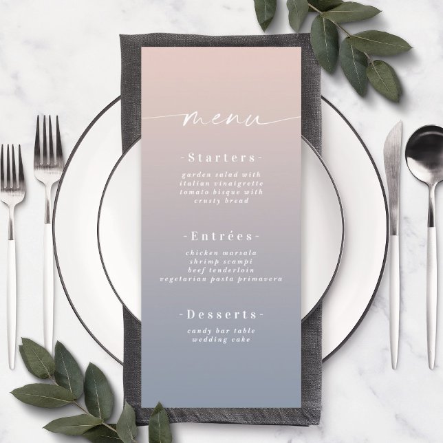 Menu Simple Ombre Blush Pink & Dusty Blue Mariage (Créateur téléchargé)