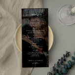 Menu Simple photo élégant mariage noir<br><div class="desc">Tendance superposition de photo sombre texte noir et blanc modèle de typographie minimaliste carte de menu de mariage personnalisé.</div>
