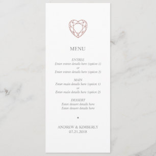 Menu simple rose or coeur mariage
