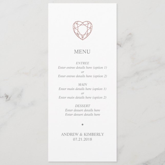 Menu simple rose or coeur mariage (Devant)
