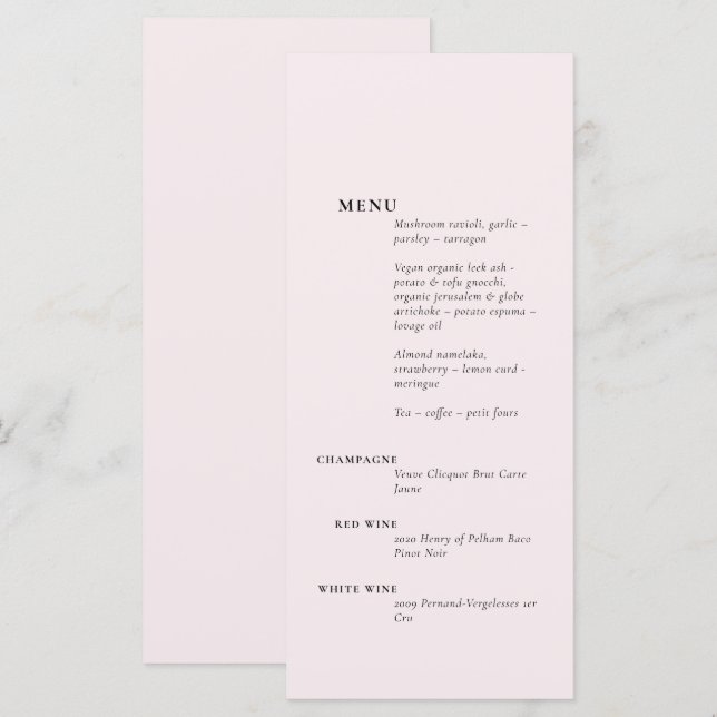 Menu Simple Soft Blush Élégant Romantique Solide Arrièr (Devant / Derrière)