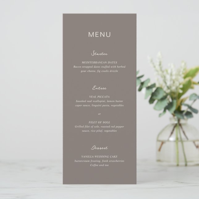 Menu Simple Taupe Élégant Mariage (Debout devant)