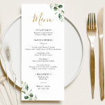 Menu Simple verdure Eucalyptus Mariage élégant<br><div class="desc">Conçu pour correspondre à notre collection Moody Greenery mariage,  ce menu personnalisable comprend un feuillage vert sauge à l'aquarelle d'eucalyptus accentué d'un cadre géométrique doré sur le dos. Pour effectuer des modifications avancées,  accédez à l'option "Cliquez pour customiser plus loin" sous Personnaliser ce modèle.</div>