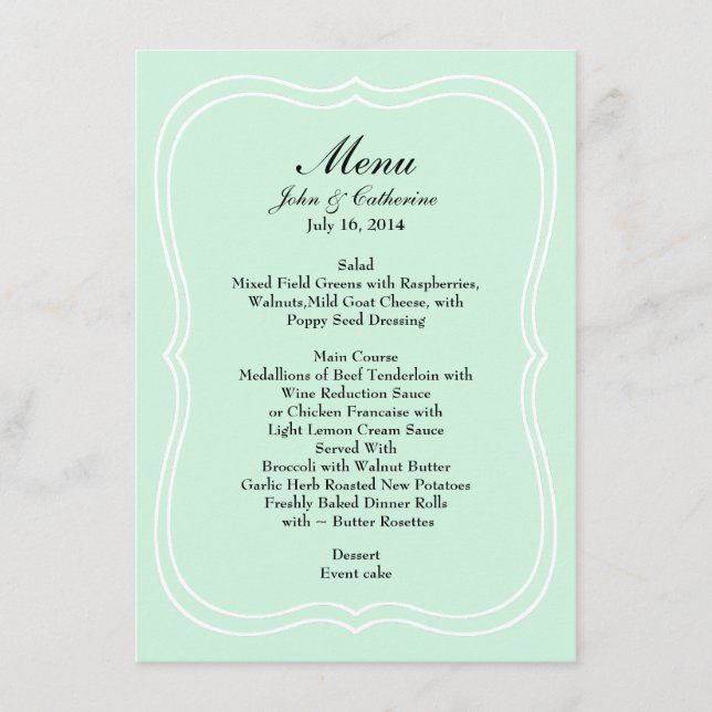 Menu simple vert en bon état de mariage d'élégance (Devant)