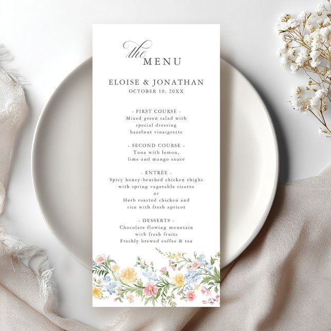 Menu Soft Pastel Ornate Spring Garden Floral Mariage (Soft Pastel Ornate Spring Garden Floral Wedding Menu)