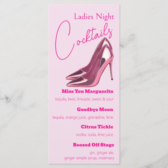 Menu Soirée Cocktail des Dames Pink Stilettos (Devant)