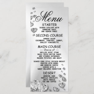 Menu Soirée de mariage Coeurs d'argent Grey Dîner éléga