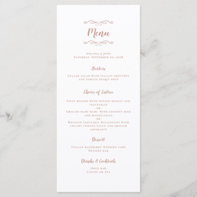 Menu Soirée de mariage élégante Calligraphie Rose Gold  (Devant)