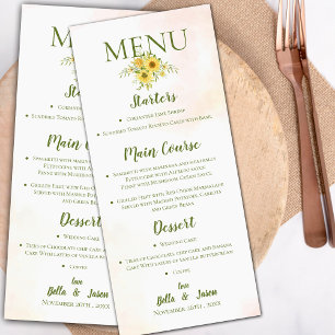 Menu Soirée de Mariage Fleur de Tournesol Jaune
