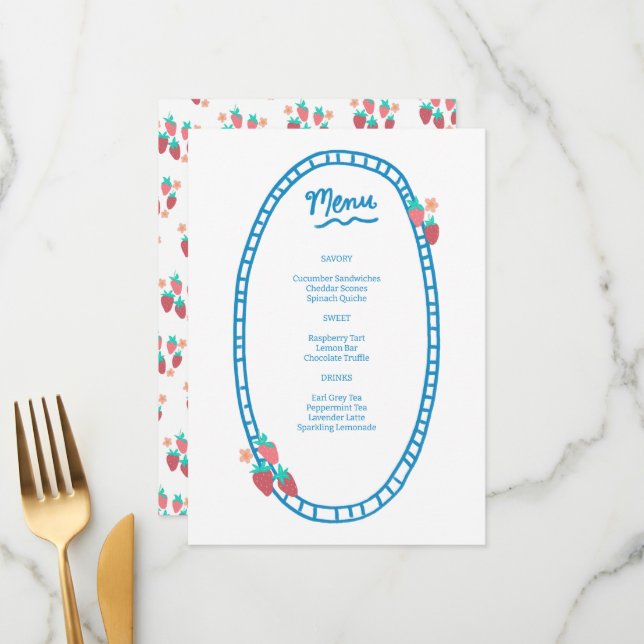 Menu Soirée de mariage pour Baby shower nuptial à base  (Devant/Arrière en situation)