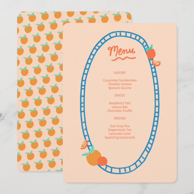 Menu Soirée de mariage pour Baby shower nuptial à base  (Devant / Derrière)