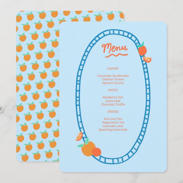 Menu Soirée de mariage pour Baby shower nuptial à base  (Devant / Derrière)