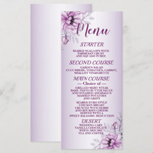 Menu Soirée de mariage rose Floral Violet Cadre moderne