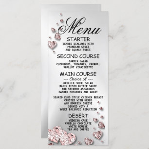 Menu Soirée de mariage rose Peach Coeurs brillants géom