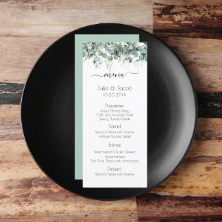 Menu Soirée de mariage simple Eucalyptus Green