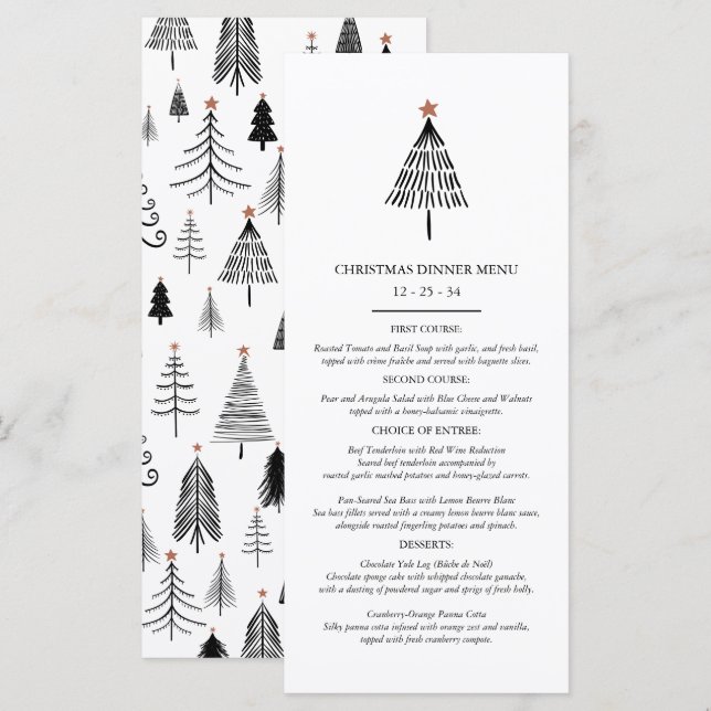 Menu Soirée de Noël noir et blanc (Devant / Derrière)