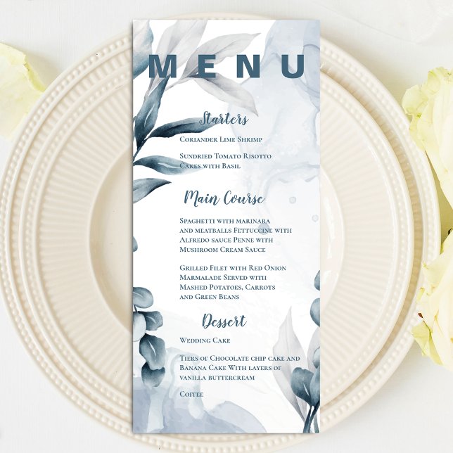 Menu Soirée Feuille Eucalyptus Bleu Plutôt Duste (Pretty Dusty Blue Eucalyptus Leaves Wedding Party Menu)