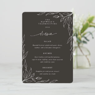 Menu Soirée Motif Feuille Noire Thanksgiving Dîner