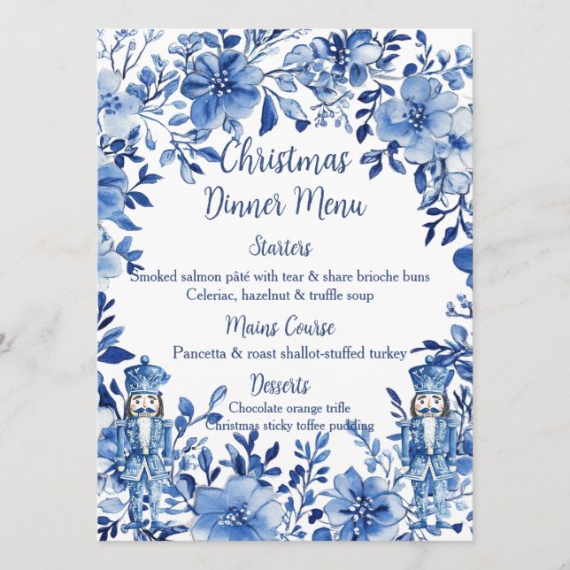 Menu Soldats casse-noisettes floraux bleus et blancs de (Devant)