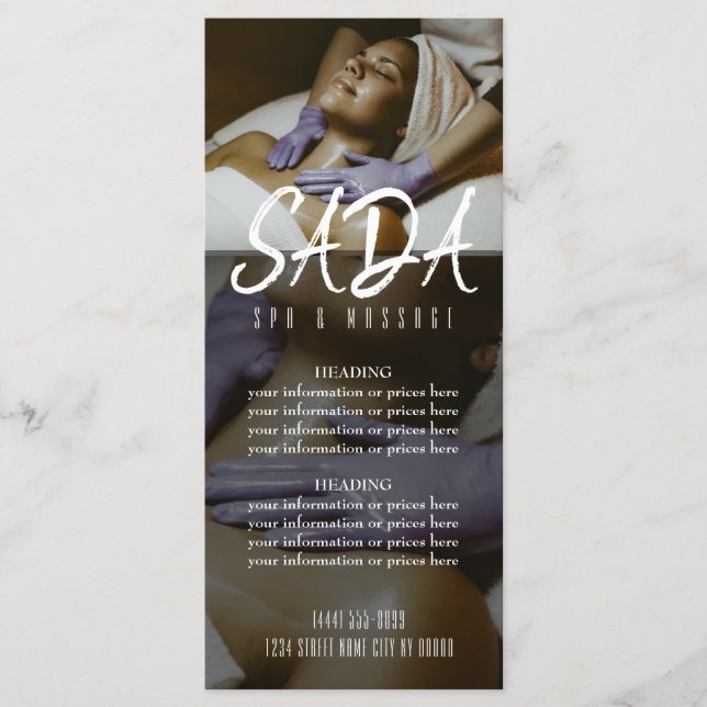 Menu spa Salon Massage Tarifs (Devant)