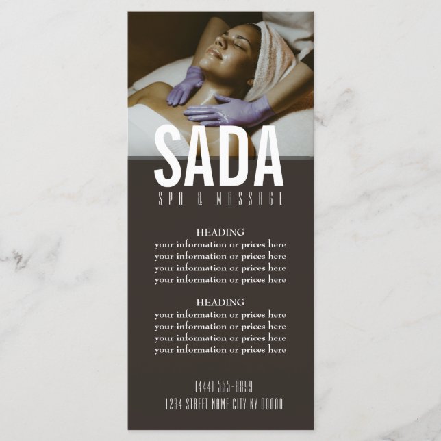 Menu spa Salon Massage Tarifs (Devant)