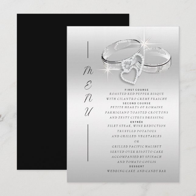 Menu Spanish Decorative Glitzy Silver Wedding Rings  (Devant / Derrière)