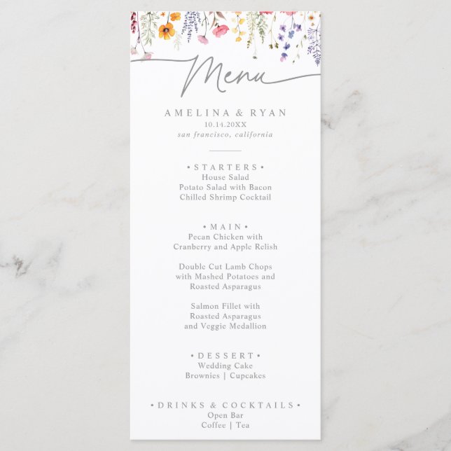 Menu Spring Colorful Wildflower Dinner (Devant)
