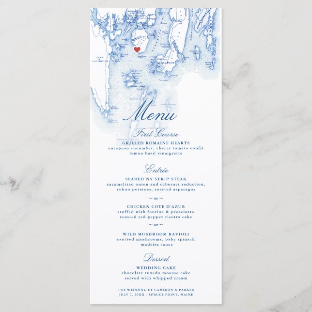 Menu Spruce Point Inn Boothbay Maine Map Élégante Marin (Devant)