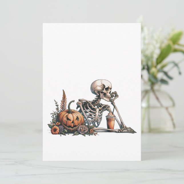 Menu Squelette avec citrouille et boire. Halloween (Debout devant)