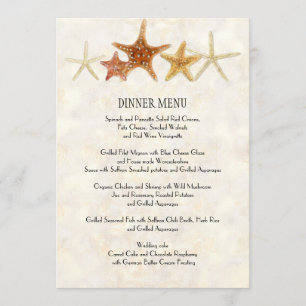 Menu Starfish Nautilus Scallop Sea Shell Motif moderne